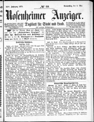 Rosenheimer Anzeiger Donnerstag 1. Mai 1879