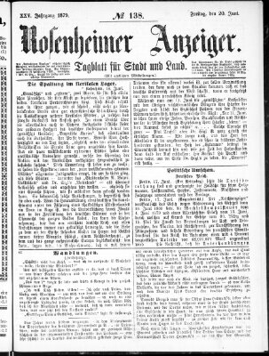 Rosenheimer Anzeiger Freitag 20. Juni 1879