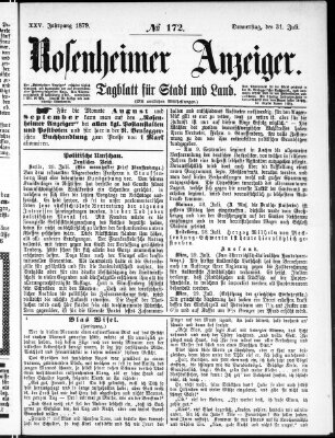 Rosenheimer Anzeiger Donnerstag 31. Juli 1879