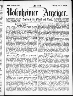 Rosenheimer Anzeiger Dienstag 12. August 1879