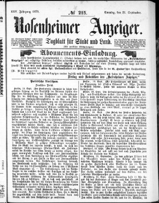 Rosenheimer Anzeiger Sonntag 21. September 1879