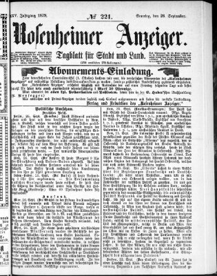 Rosenheimer Anzeiger Sonntag 28. September 1879