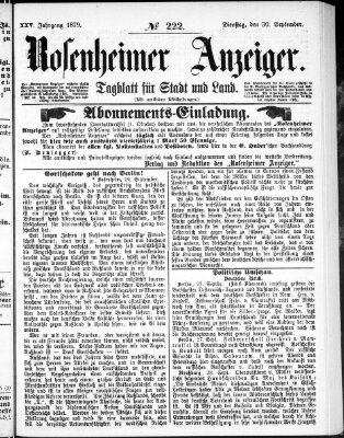 Rosenheimer Anzeiger Dienstag 30. September 1879