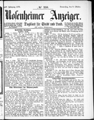 Rosenheimer Anzeiger Donnerstag 9. Oktober 1879