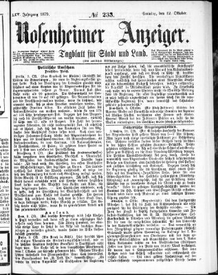 Rosenheimer Anzeiger Sonntag 12. Oktober 1879