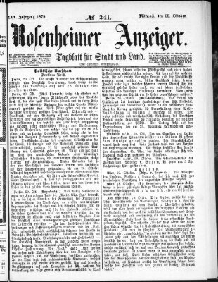 Rosenheimer Anzeiger Mittwoch 22. Oktober 1879