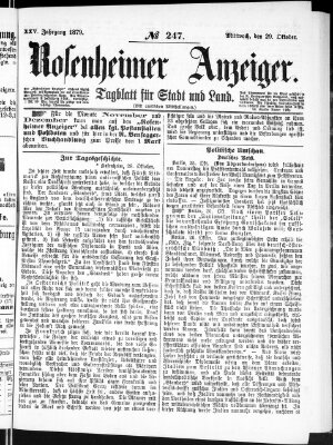 Rosenheimer Anzeiger Mittwoch 29. Oktober 1879