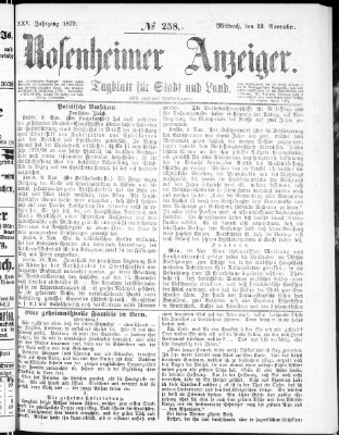 Rosenheimer Anzeiger Mittwoch 12. November 1879