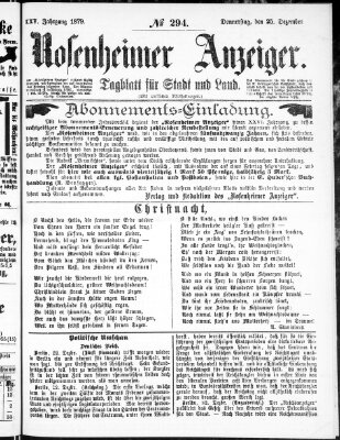 Rosenheimer Anzeiger Donnerstag 25. Dezember 1879