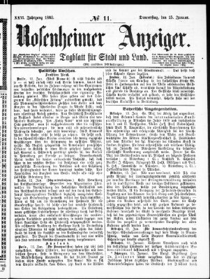 Rosenheimer Anzeiger Donnerstag 15. Januar 1880