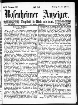 Rosenheimer Anzeiger Samstag 14. Februar 1880