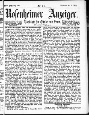 Rosenheimer Anzeiger Mittwoch 3. März 1880