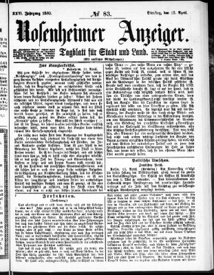 Rosenheimer Anzeiger Dienstag 13. April 1880