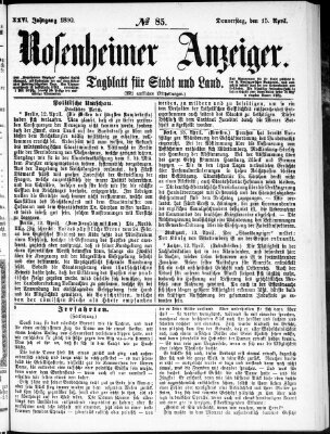 Rosenheimer Anzeiger Donnerstag 15. April 1880