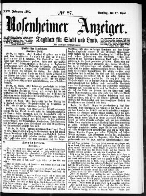 Rosenheimer Anzeiger Samstag 17. April 1880