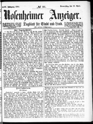 Rosenheimer Anzeiger Donnerstag 22. April 1880