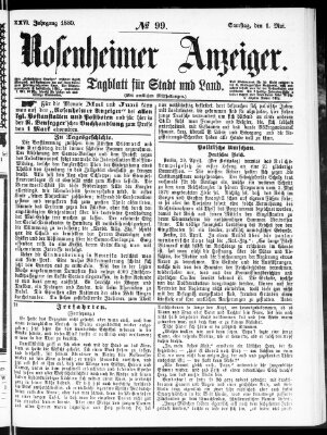 Rosenheimer Anzeiger Samstag 1. Mai 1880