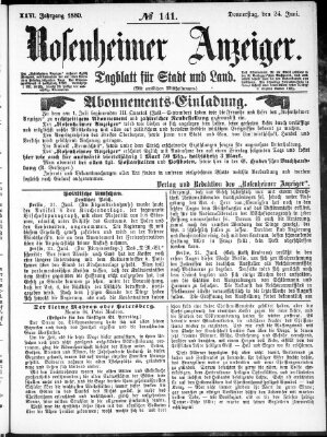 Rosenheimer Anzeiger Donnerstag 24. Juni 1880