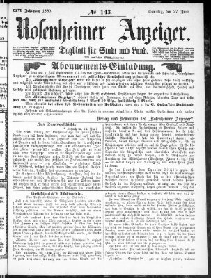 Rosenheimer Anzeiger Sonntag 27. Juni 1880