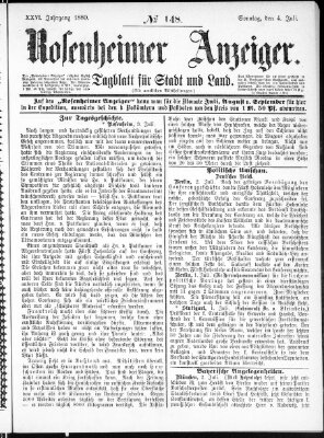 Rosenheimer Anzeiger Sonntag 4. Juli 1880