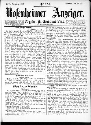 Rosenheimer Anzeiger Mittwoch 14. Juli 1880