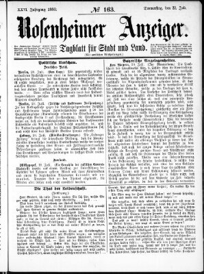 Rosenheimer Anzeiger Donnerstag 22. Juli 1880