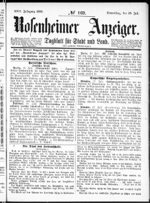 Rosenheimer Anzeiger Donnerstag 29. Juli 1880