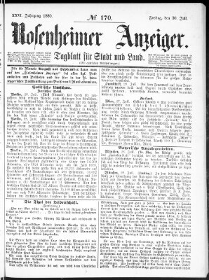 Rosenheimer Anzeiger Freitag 30. Juli 1880