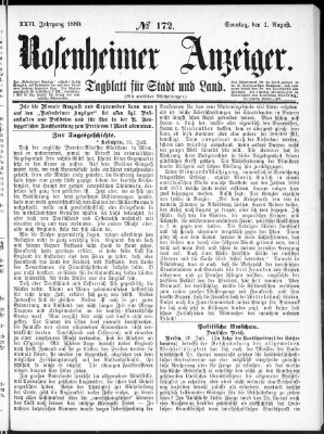 Rosenheimer Anzeiger Sonntag 1. August 1880