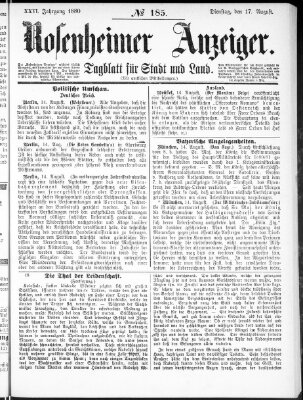 Rosenheimer Anzeiger Dienstag 17. August 1880