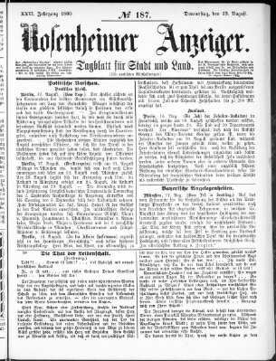 Rosenheimer Anzeiger Donnerstag 19. August 1880