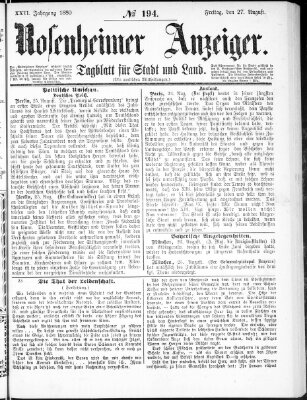 Rosenheimer Anzeiger Freitag 27. August 1880