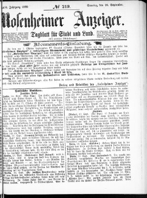 Rosenheimer Anzeiger Sonntag 26. September 1880