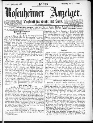 Rosenheimer Anzeiger Sonntag 3. Oktober 1880