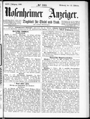 Rosenheimer Anzeiger Mittwoch 13. Oktober 1880