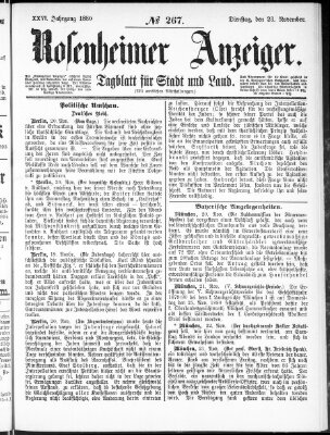 Rosenheimer Anzeiger Dienstag 23. November 1880