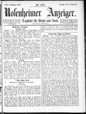 Rosenheimer Anzeiger Freitag 3. Dezember 1880