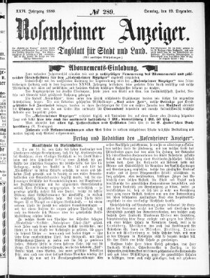 Rosenheimer Anzeiger Sonntag 19. Dezember 1880