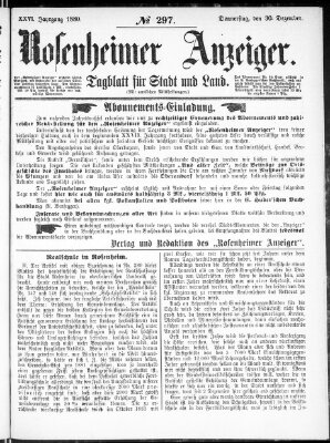 Rosenheimer Anzeiger Donnerstag 30. Dezember 1880