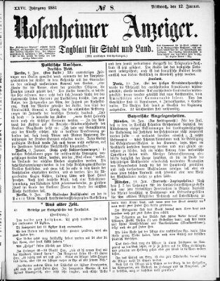 Rosenheimer Anzeiger Mittwoch 12. Januar 1881