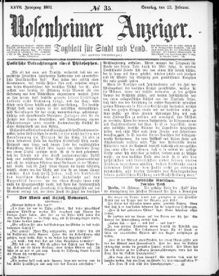 Rosenheimer Anzeiger Sonntag 13. Februar 1881