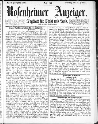 Rosenheimer Anzeiger Dienstag 15. Februar 1881