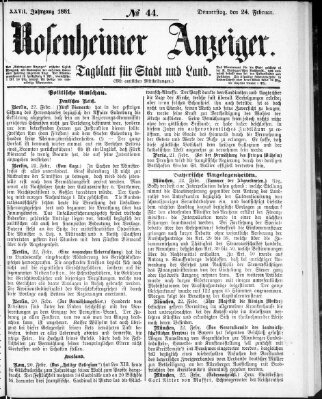 Rosenheimer Anzeiger Donnerstag 24. Februar 1881