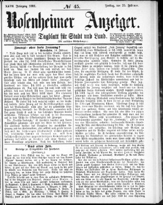 Rosenheimer Anzeiger Freitag 25. Februar 1881