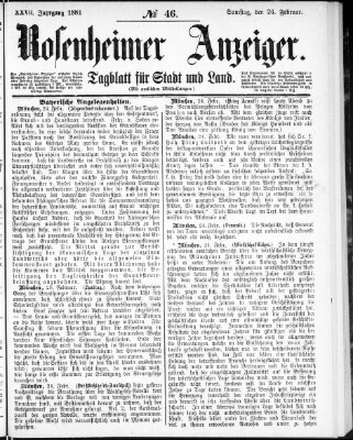 Rosenheimer Anzeiger Samstag 26. Februar 1881