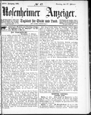 Rosenheimer Anzeiger Sonntag 27. Februar 1881