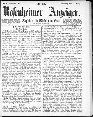 Rosenheimer Anzeiger Sonntag 13. März 1881