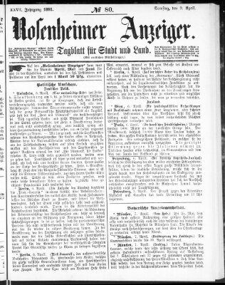 Rosenheimer Anzeiger Samstag 9. April 1881