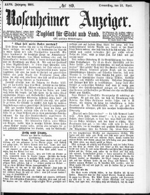 Rosenheimer Anzeiger Donnerstag 21. April 1881