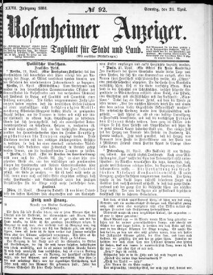 Rosenheimer Anzeiger Sonntag 24. April 1881